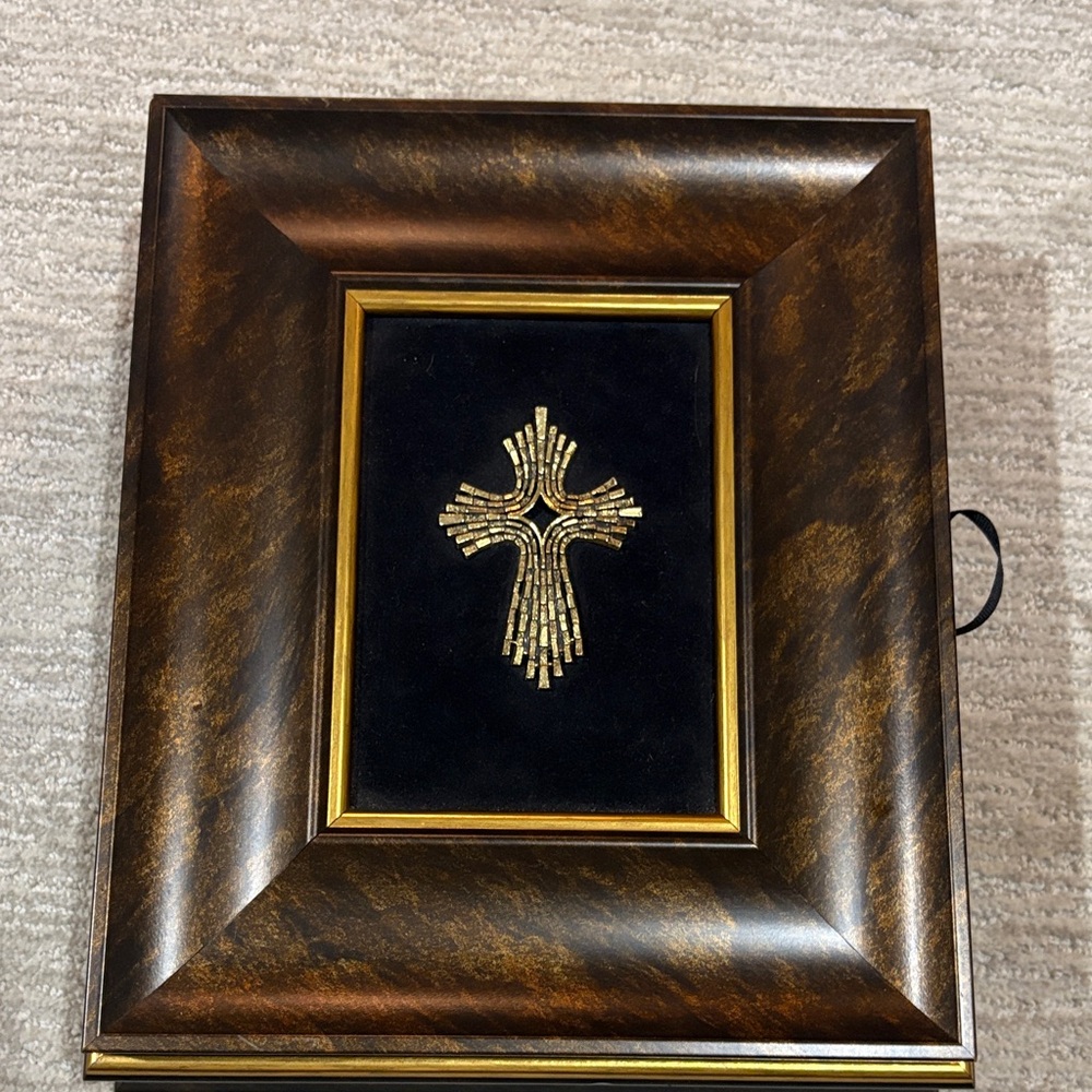 Elegant Brown and Gold Cross Wall Accent